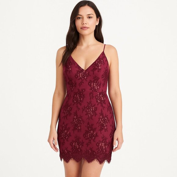 Minuet Womens Cocktail Dress Size Large Purple Lace Lined Spaghetti Strap Deep V - Picture 1 of 16